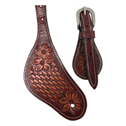 Tahoe Hand Tooled Basket Weave Leather Western Spur Straps Unisex Pair