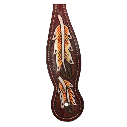 Tahoe Hand Tooled Leather Western Spur Straps with Feather Design Unisex Pair