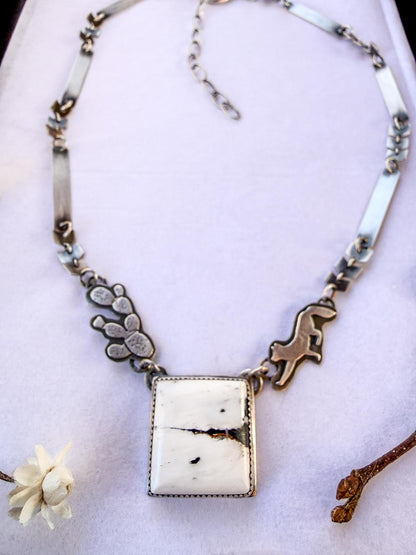 White Buffalo Necklace with Fox and Cactus | Stand Collection
