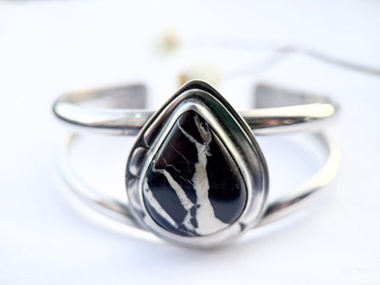White Buffalo Turquoise Cuff Bracelet | Sterling Silver Teardrop Statement Cuff | Stand Collection