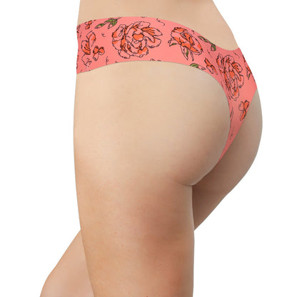 Pink Sketch Floral No Show Laser Cut Thong