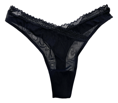 V-Front Mesh Thong with Lace, XS-2X