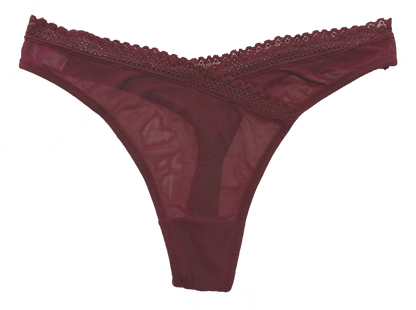 V-Front Mesh Thong with Lace, XS-2X