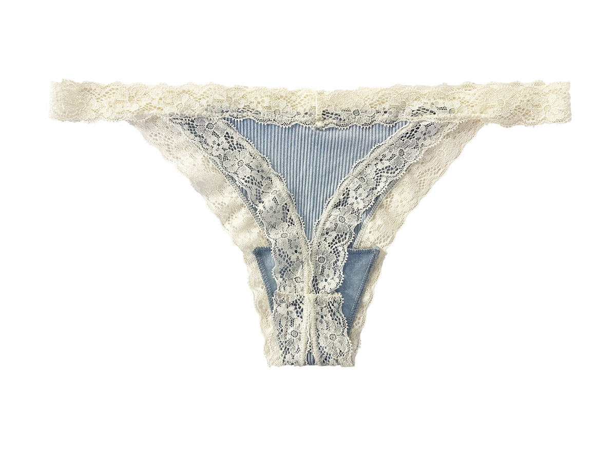 Rib Modal Thong with Contrast Lace, XS-2X