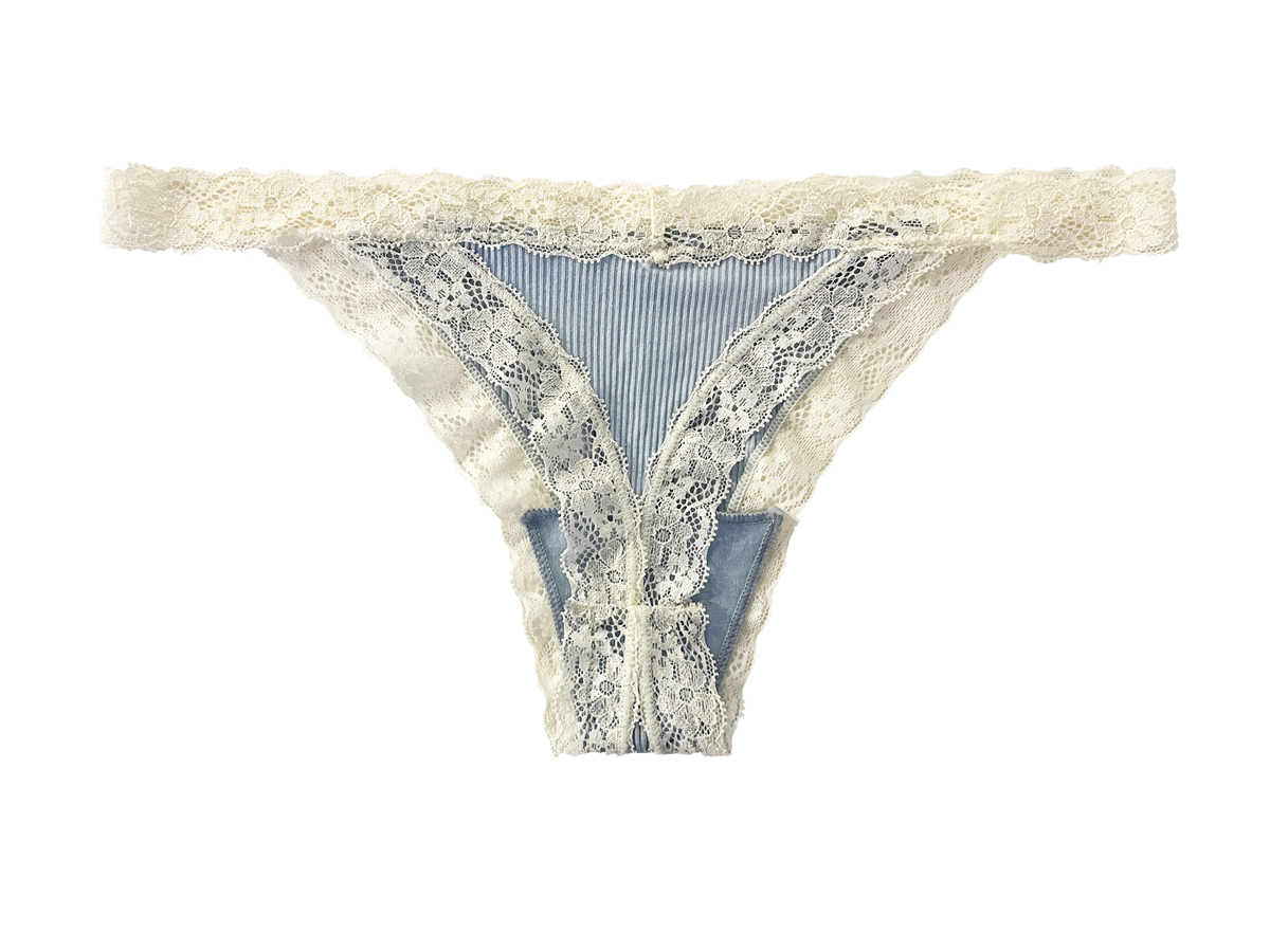 Rib Modal Thong with Contrast Lace, XS-2X