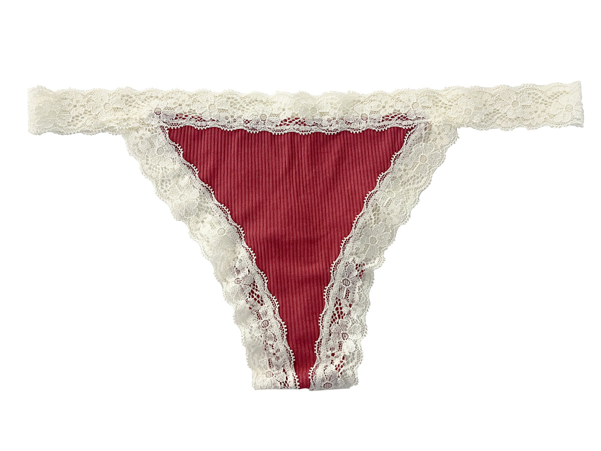 Rib Modal Thong with Contrast Lace, XS-2X