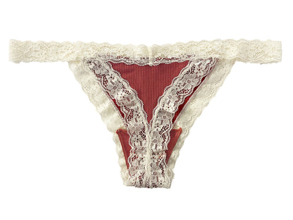 Rib Modal Thong with Contrast Lace, XS-2X