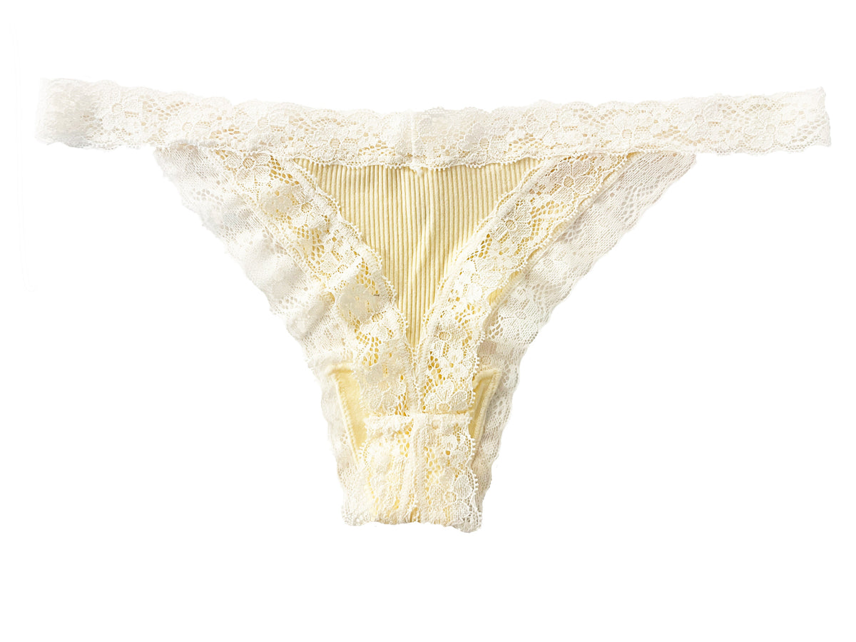Rib Modal Thong with Contrast Lace, XS-2X