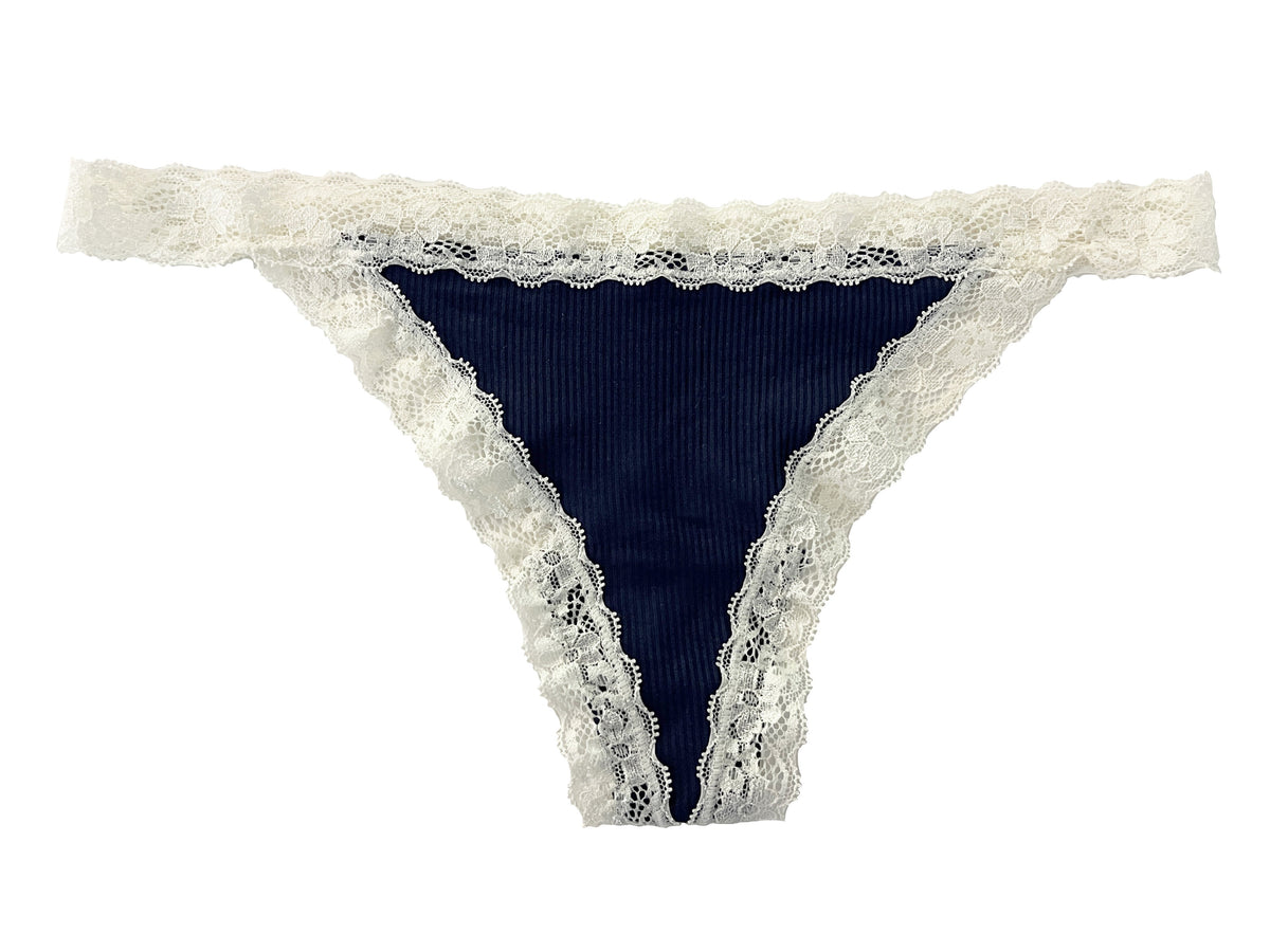 Rib Modal Thong with Contrast Lace, XS-2X