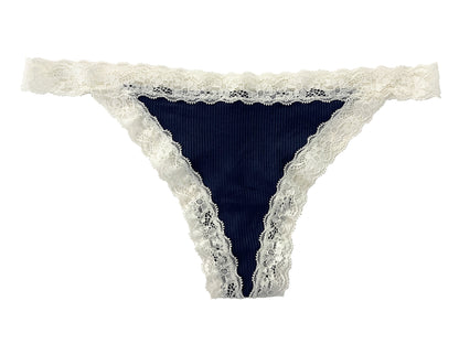 Rib Modal Thong with Contrast Lace, XS-2X