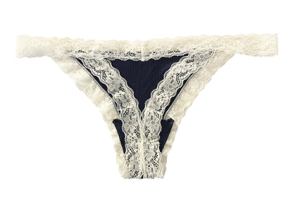 Rib Modal Thong with Contrast Lace, XS-2X