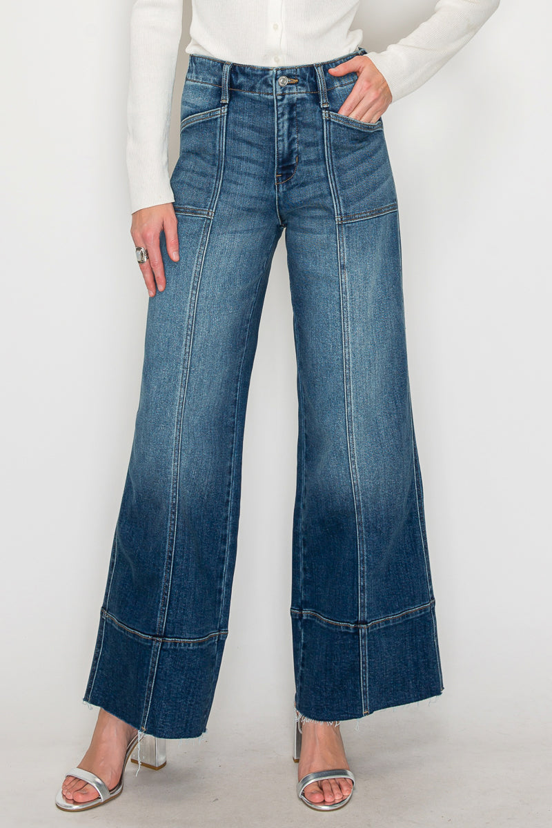 Aurora Tummy Control Eco Friendly Fabric Slim Palazzo Jeans (Dark Wash)