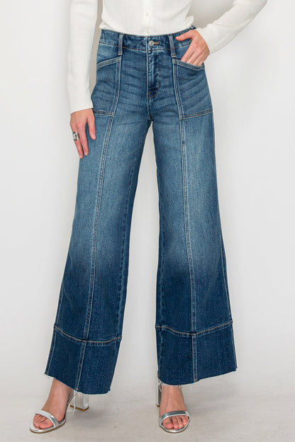 Aurora Tummy Control Eco Friendly Fabric Slim Palazzo Jeans (Dark Wash)