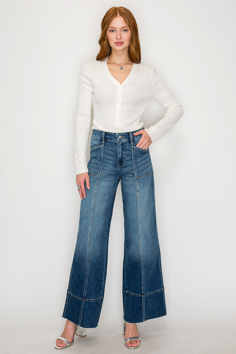 Aurora Tummy Control Eco Friendly Fabric Slim Palazzo Jeans (Dark Wash)