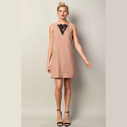 Tan Lace Peep Dress