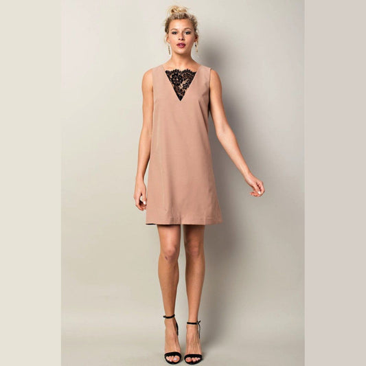 Tan Lace Peep Dress