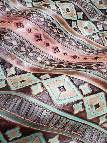 Navajo Embossed Leather Hat Band Only w/ Turquoise Slab 950e