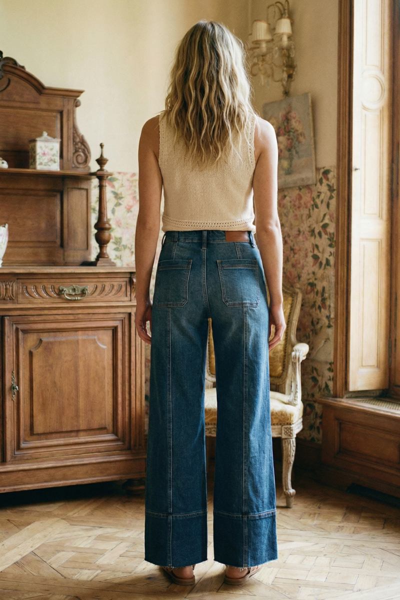 Aurora Tummy Control Eco Friendly Fabric Slim Palazzo Jeans (Dark Wash)