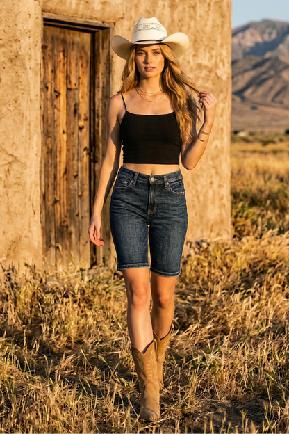 Celeste Dark Wash High Rise Bermuda Jeans