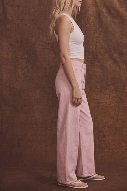 SERAFINA HIGH RISE PINK BARREL LEG JEANS