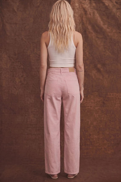 SERAFINA HIGH RISE PINK BARREL LEG JEANS