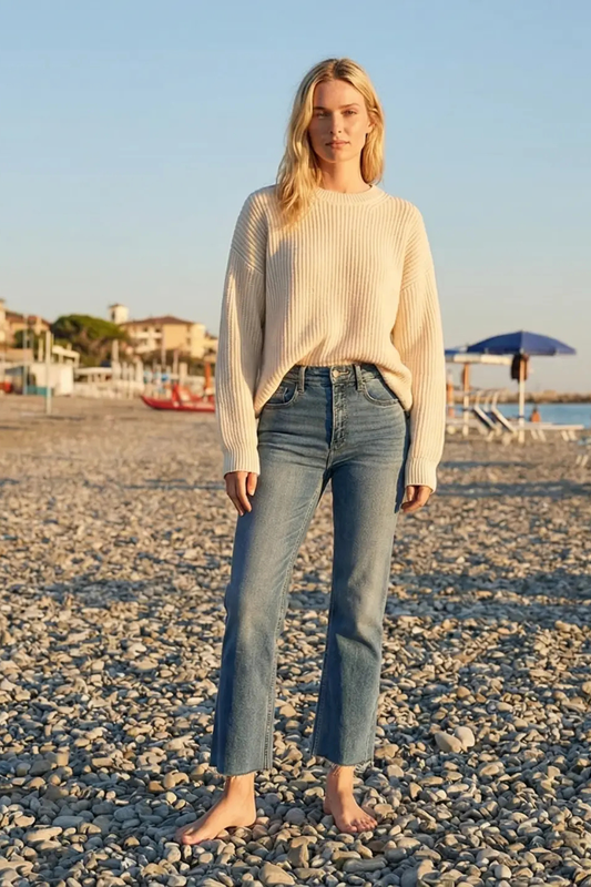 Mesh Tummy Control High Rise Straight with Single Cuff Jeans