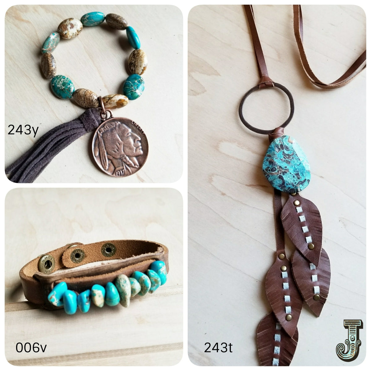 **Genuine Leather Narrow Cuff with Turquoise Regalite Stones 006v