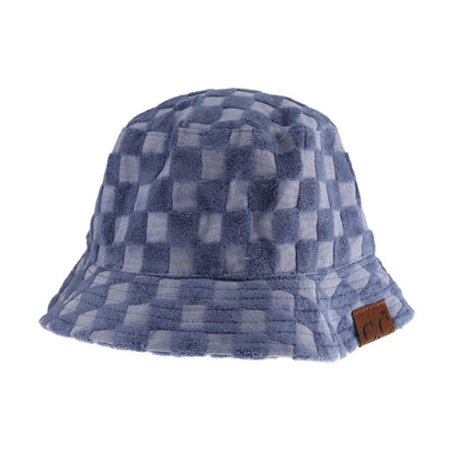 Checkered Pattern Terry Cloth C.C Bucket Hat for Women