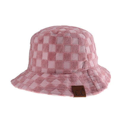 Checkered Pattern Terry Cloth C.C Bucket Hat for Women