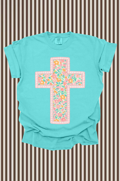 Faux Quilted Cross Graphic Tee