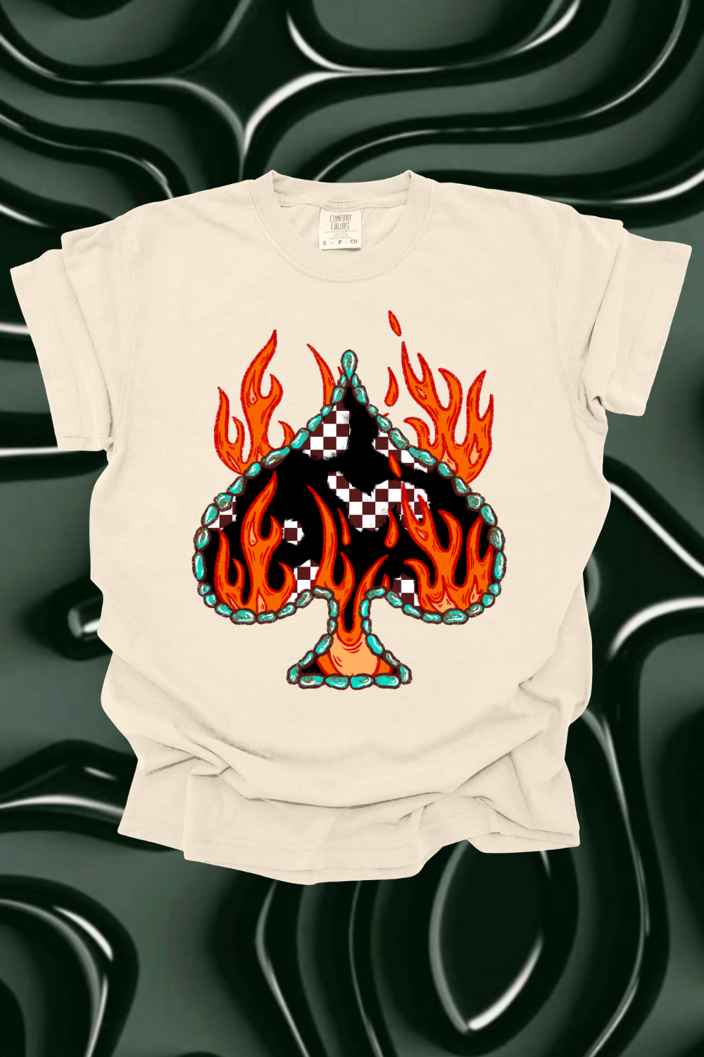 Flaming Checkered Spade Graphic Tee