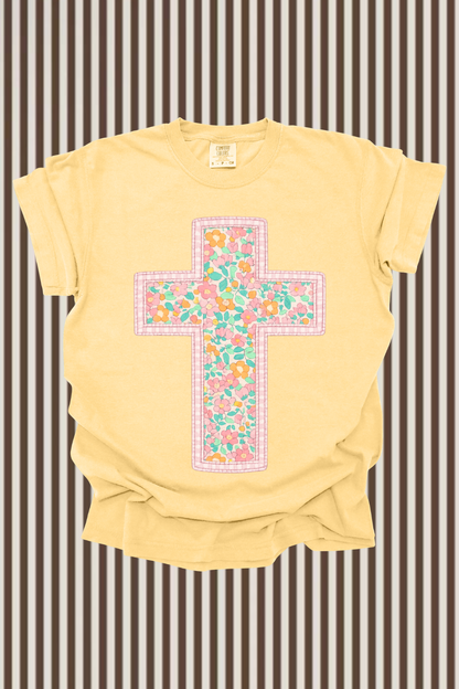 Faux Quilted Cross Graphic Tee
