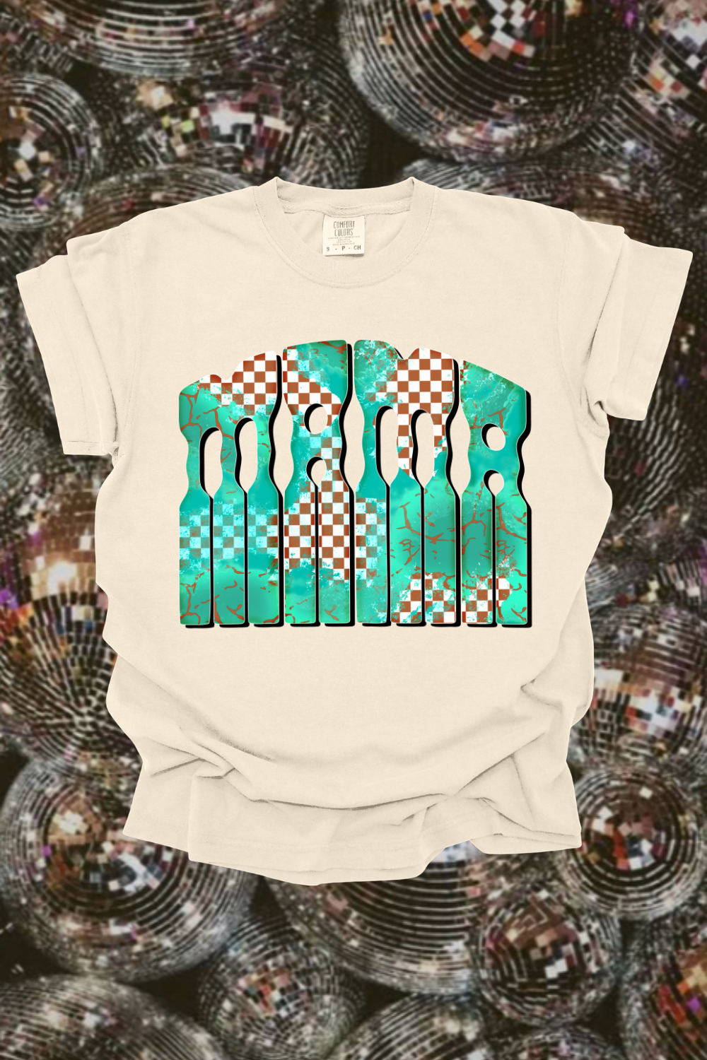 Turquoise Checkered Mama Graphic Tee