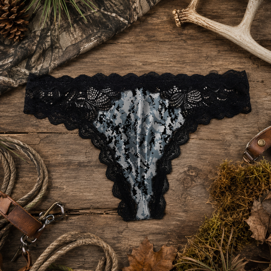Women's Camo Lace Thong - Envision Black Hunting Underwear - Wilderness Dreams