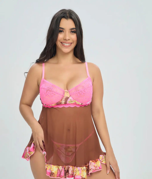Women's Pink Camo Babydoll Lingerie - PinkWoods Hunting Nightwear - Wilderness Dreams