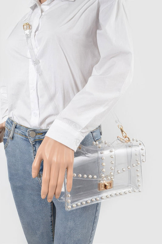 Transparent Clutch with Faux Pearls