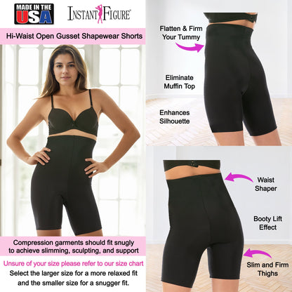 InstantFigure Hi-Waist Shorts Open Gusset Plus Size Shapewear WSH4211C