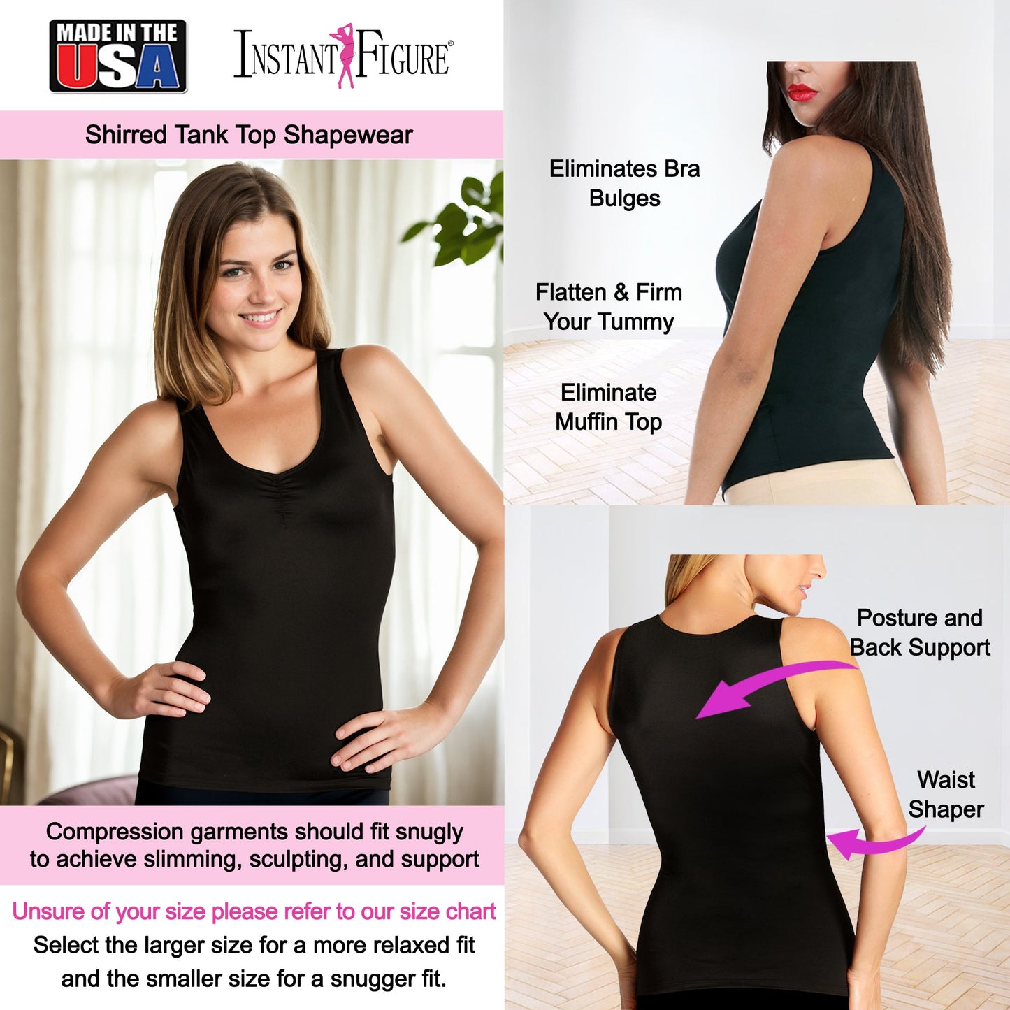 InstantFigure Shirred Tank Top Plus Size Shapewear WT40011C