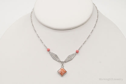 Antique Pink Stone Sterling Silver Necklace