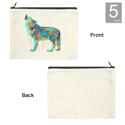 Watercolor Wolf Cosmetic Bag Pack of 5 Made in America