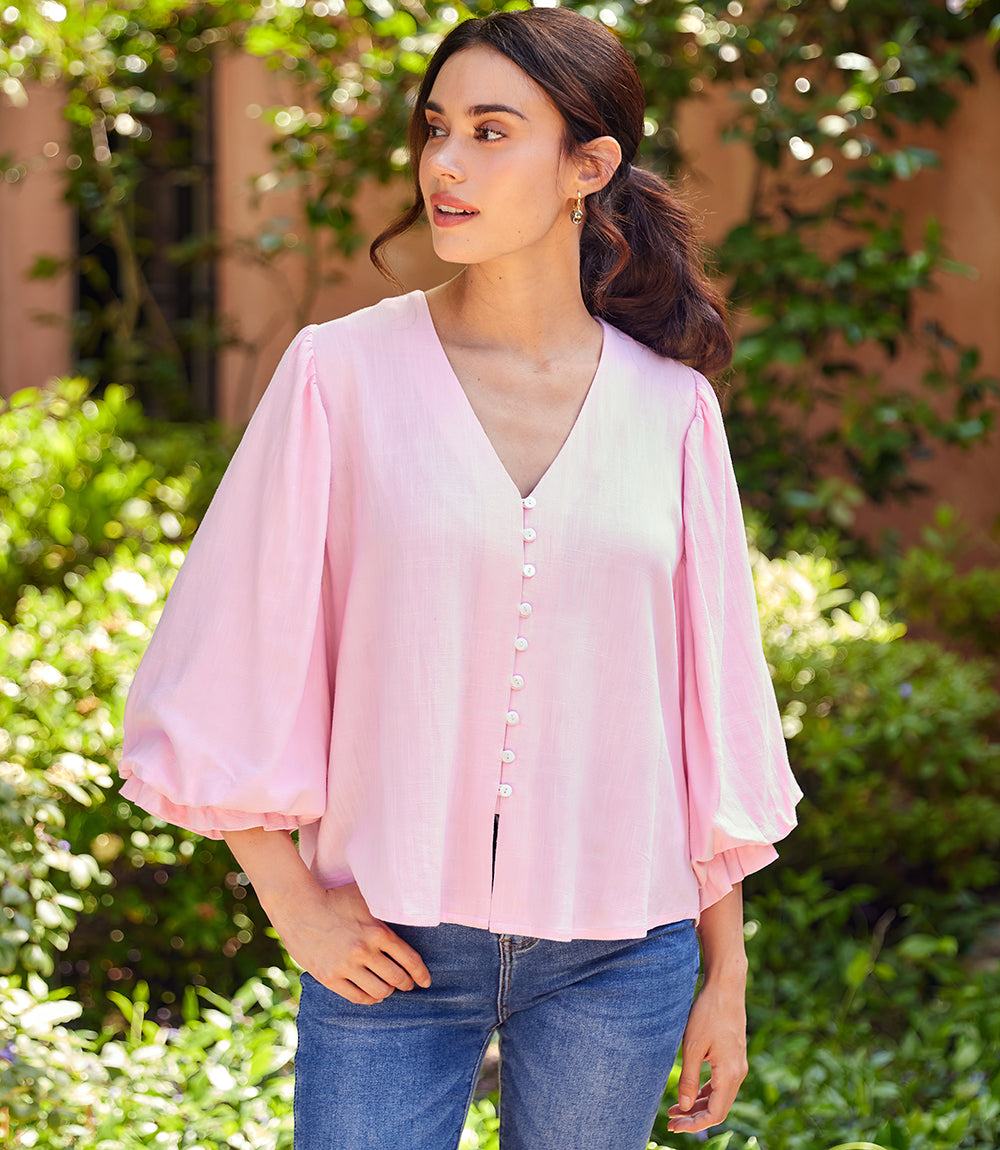Layered Sleeve Shirred Blouse
