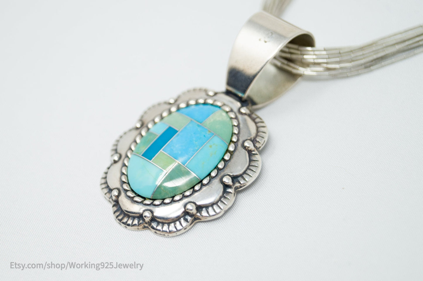 Vintage Designer Carolyn Pollack Relios Turquoise Sterling Silver Necklace