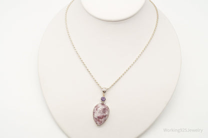 Vintage Designer TGGC Lepidolite Amethyst Sterling Silver Necklace