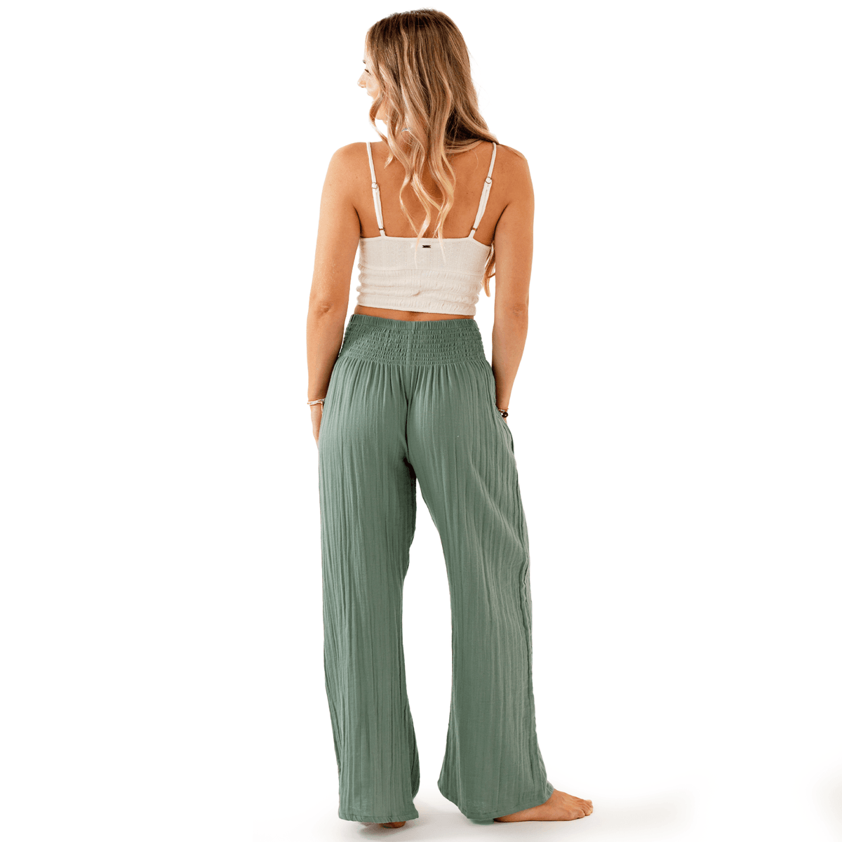 Sage Escape Wide-Leg Cotton Pants