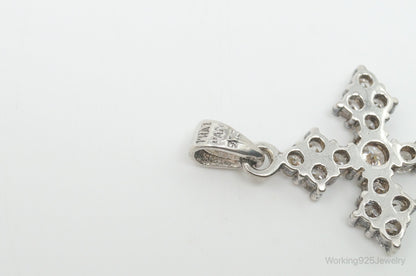 Vintage Cubic Zirconia Cross Sterling Silver Necklace Pendant