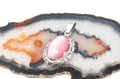 Vintage Handmade Mexico Pink Tigers Eye 950 Silver Southwestern Necklace Pendant