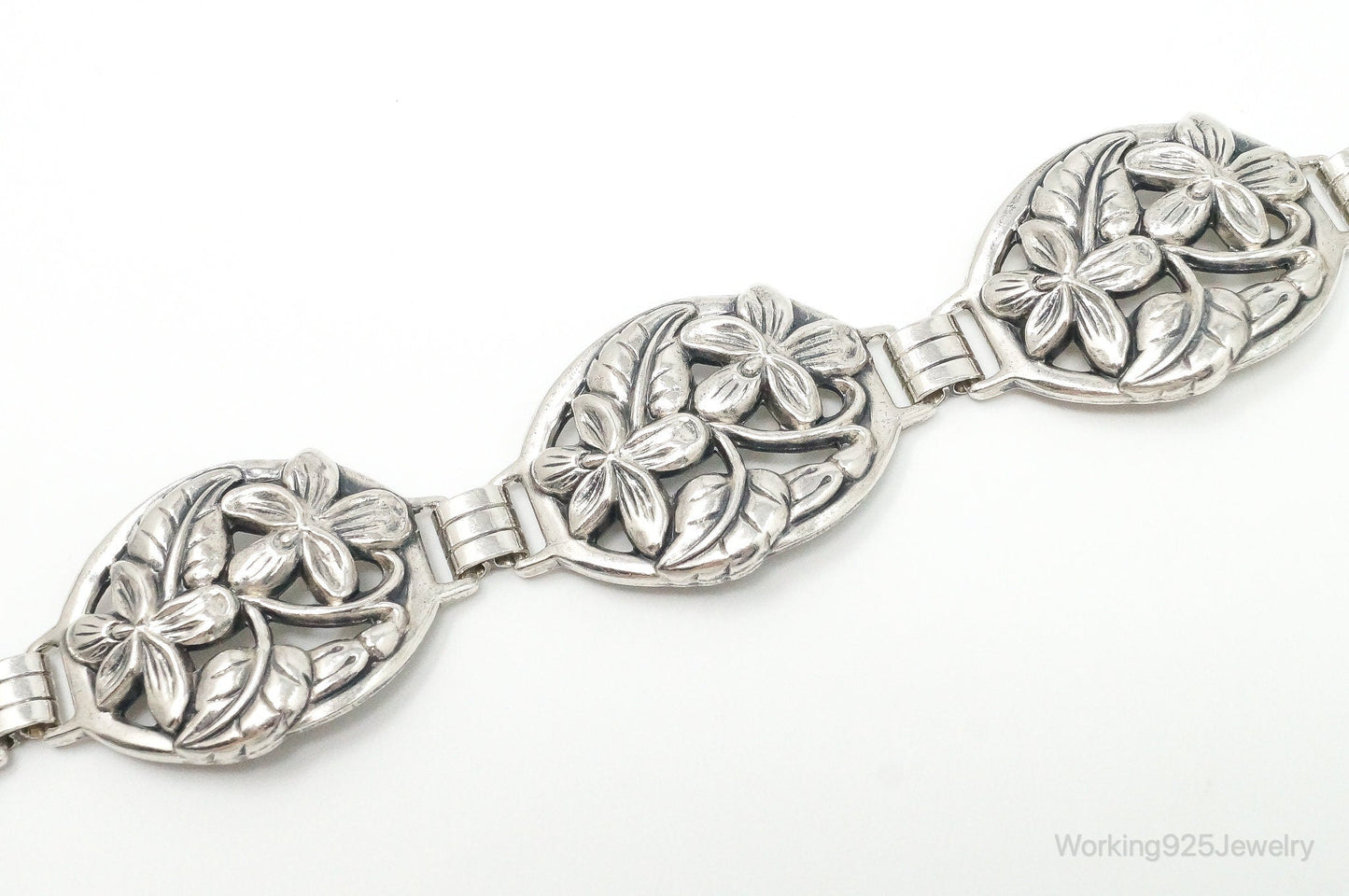 Vintage Designer Danecraft Floral Panels Sterling Silver Bracelet