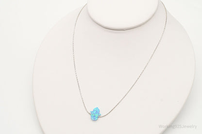 Vintage Blue Opal Hamsa Hand Sterling Silver Necklace