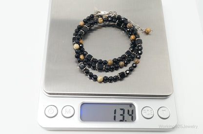 Designer SAJEN Black Onyx Jasper Beads Sterling Silver Necklace