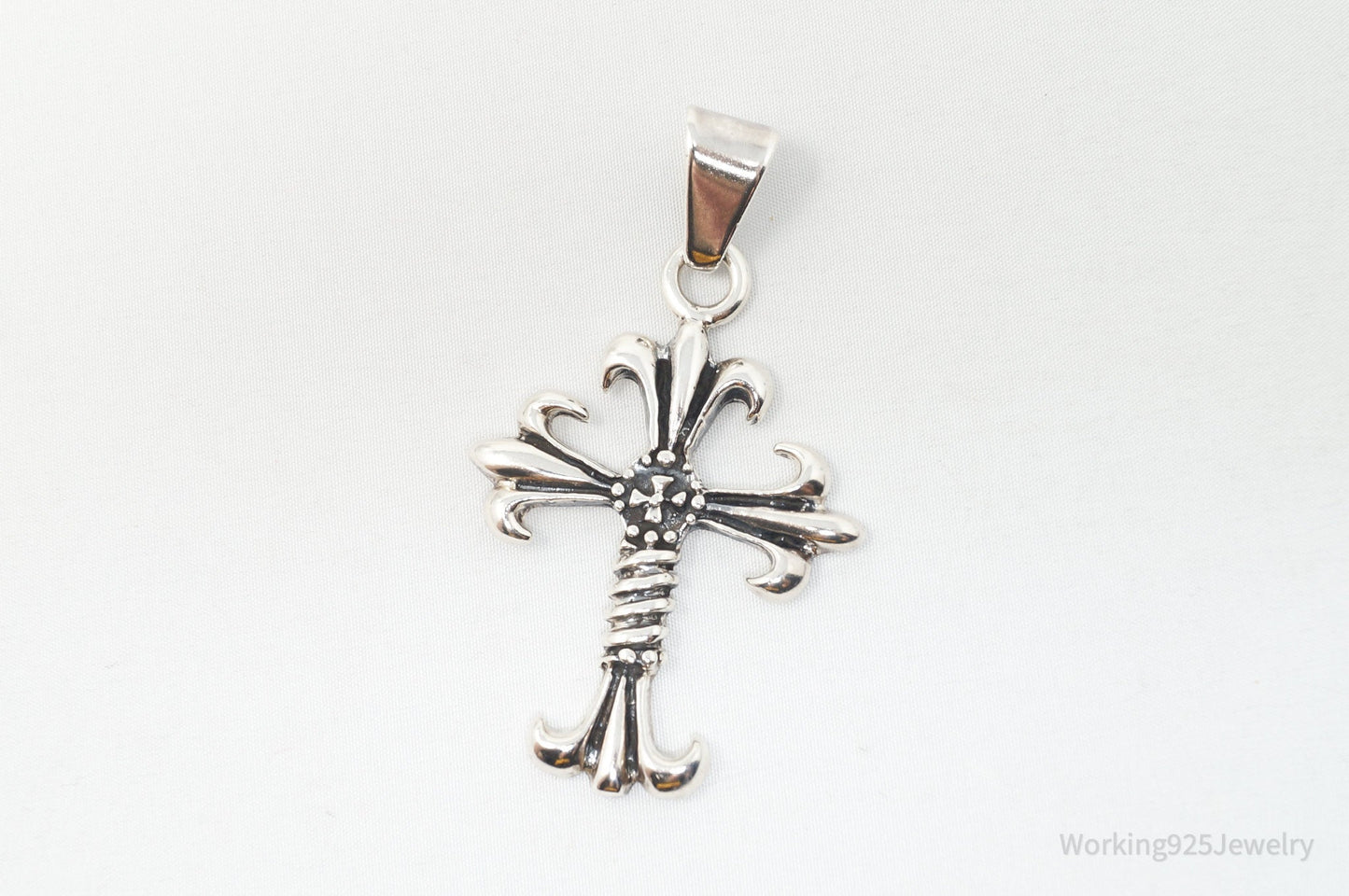 Vintage Large Cross Sterling Silver Necklace Pendant
